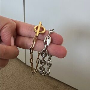 Layered Gold and Silver Chain Bracelet Set